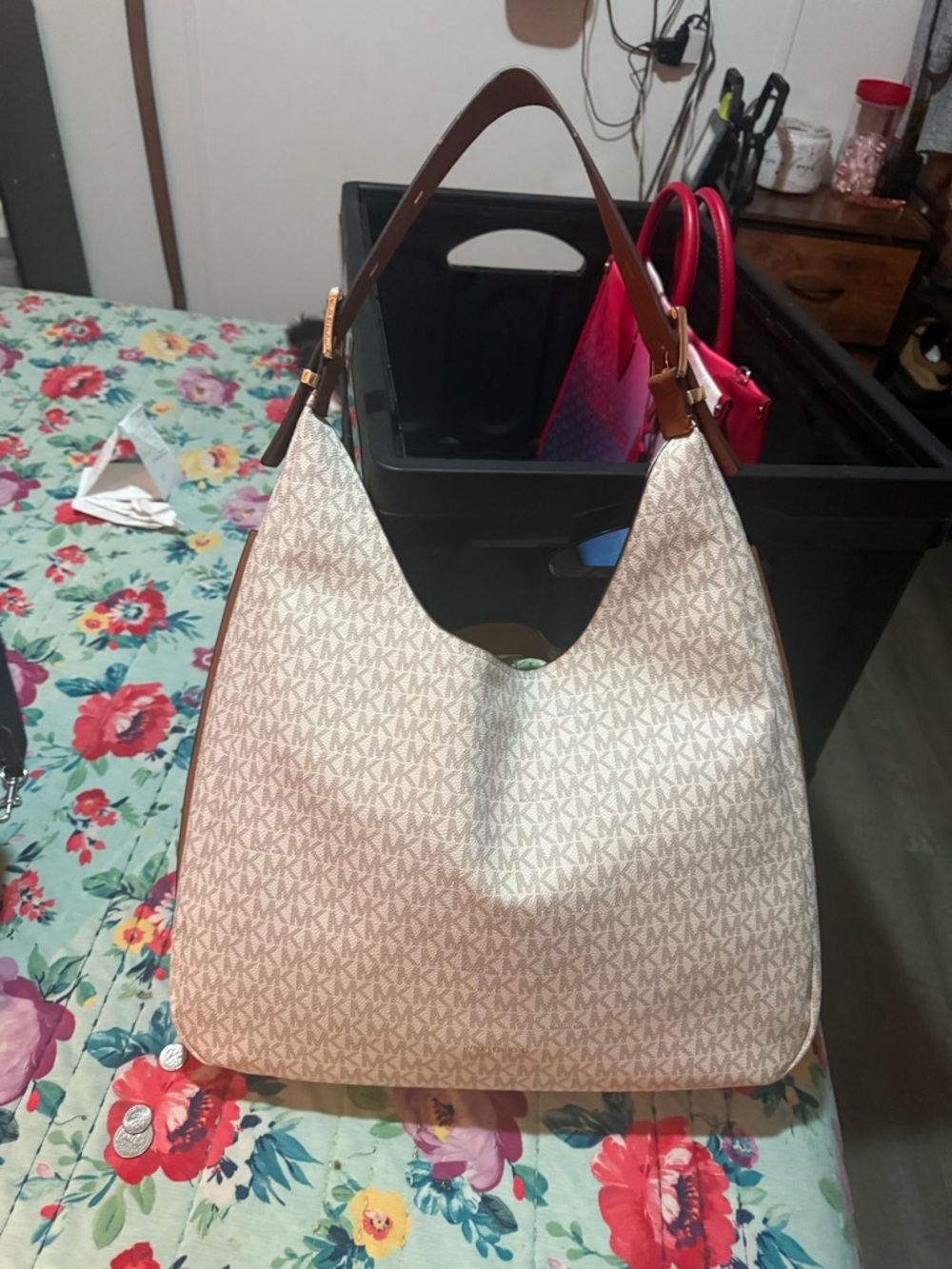 Michael Kors Beige Logo Hobo Shoulder Bag
